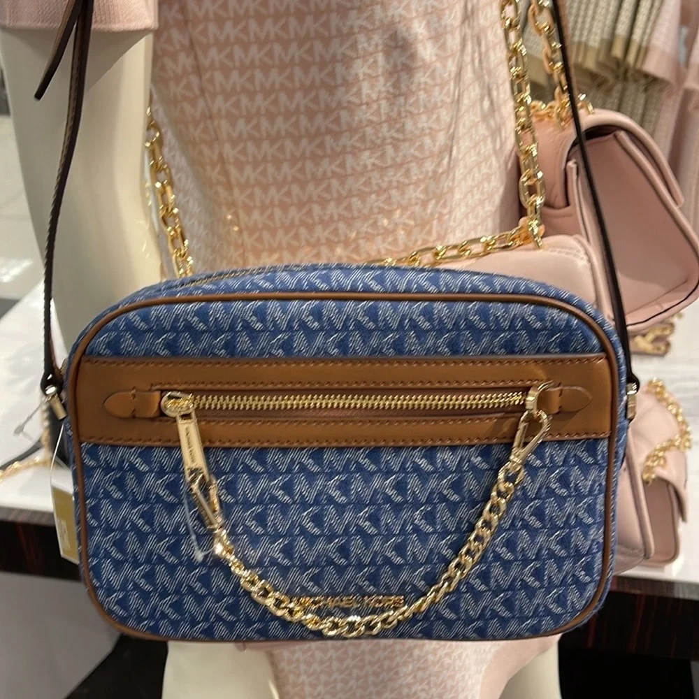 Michael Kors Jet Set Item Large East West Zip Chain Crossbody XBody Denim Multi